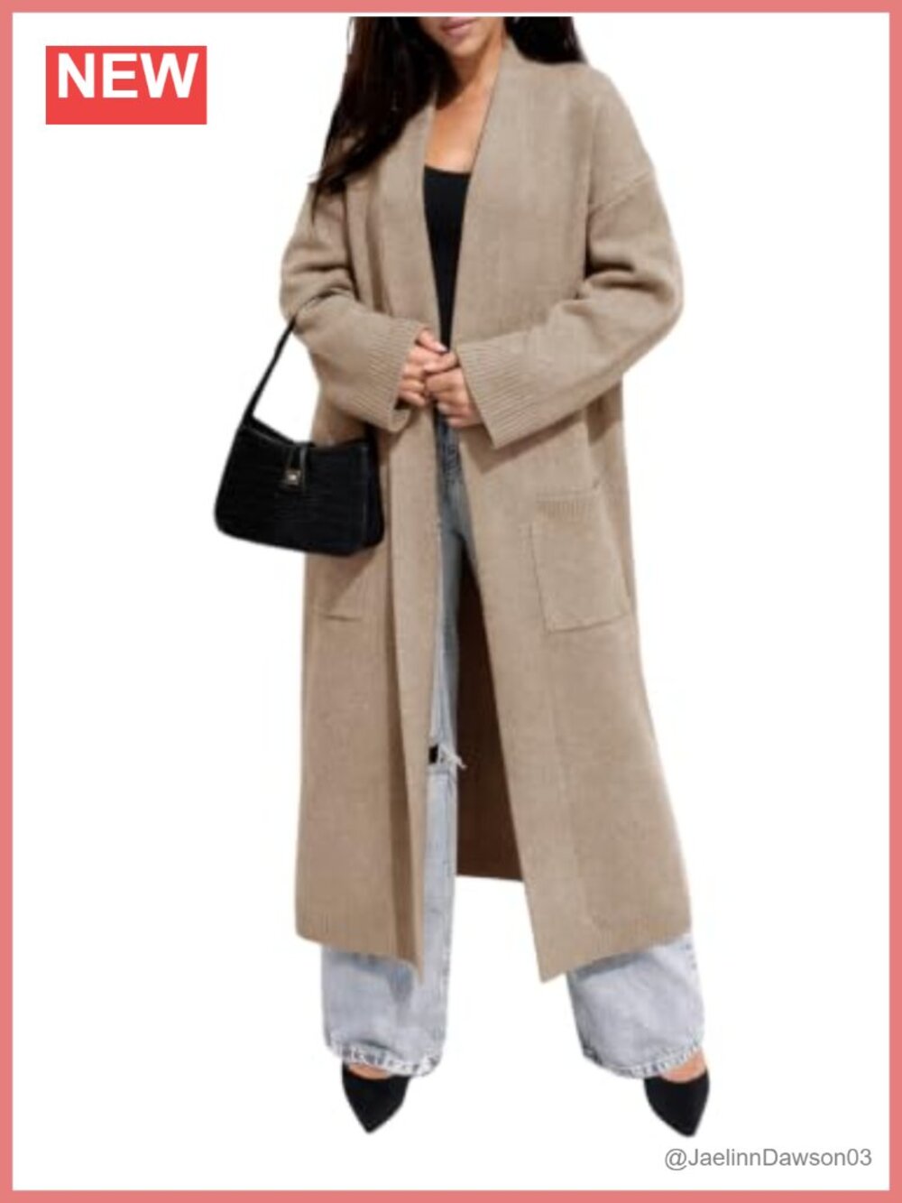 Women's Long Open Front Chunky Knit Cardigan Sweater with Pockets